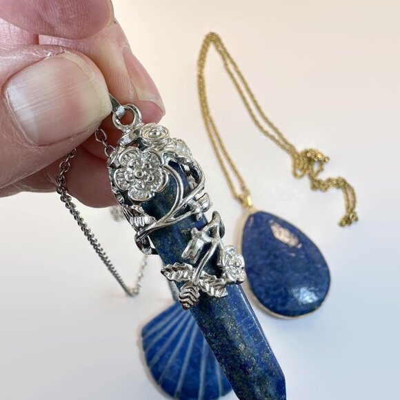 Lapis Pendant, Blue Lapis, 3 Pieces, Lot, Vintage , Blue Stone, Lapis Lazuli - Picture 3 of 3